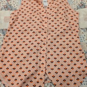 Peach Sleeveless Blouse with Floral Print